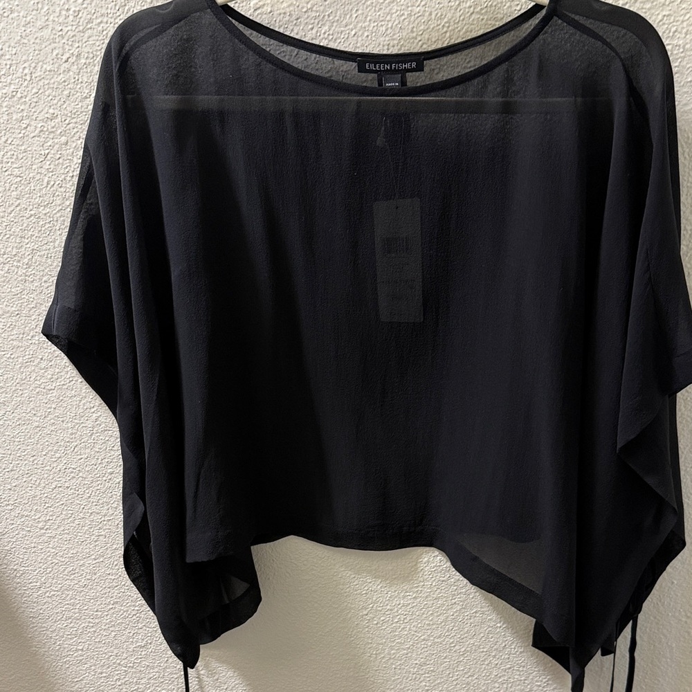 Eileen Fisher Black Sheer Tunic Top